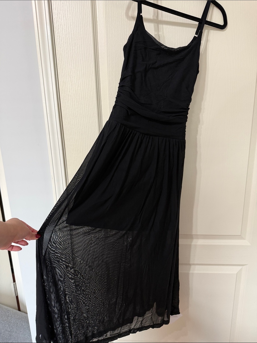 Sleek Black Spaghetti-Strap Midi Dress